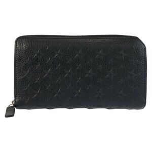 JIMMY CHOO Star Embossed Black Leather Long Wallet with Silver Hardware (Unisex)